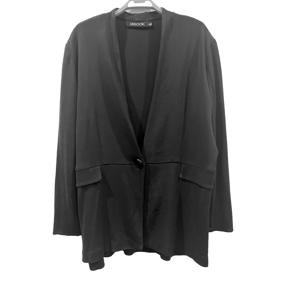 Misook Blazer Women 1X Black Knit Wrinkle Free Single Button Professional Jacket